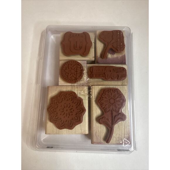 2007 Stampin' Up! True Friend Wood Mounted Rubber Stamp Set 6 Stamps w/ Case EUC - Picture 3 of 4